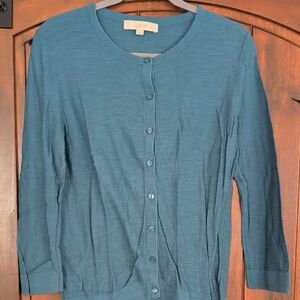 LOFT Teal Button-Up Cardigan 3/4 Sleeve